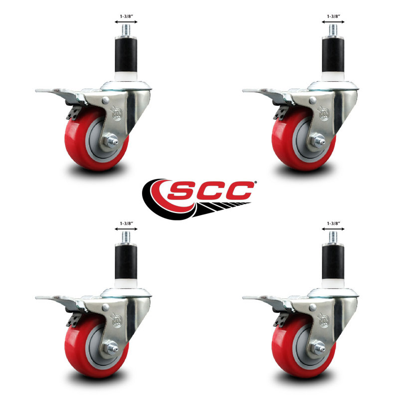 Poly Swivel 1-3/8 Inch Expanding Stem Caster Set Total Lock Brake