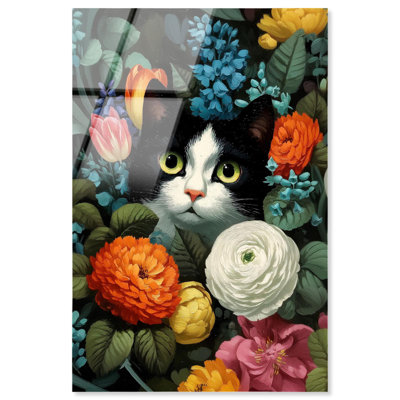 «Secret Garden Cat», reproduction d'art moderne sur toile par Art Remedy, prête à être accrochée