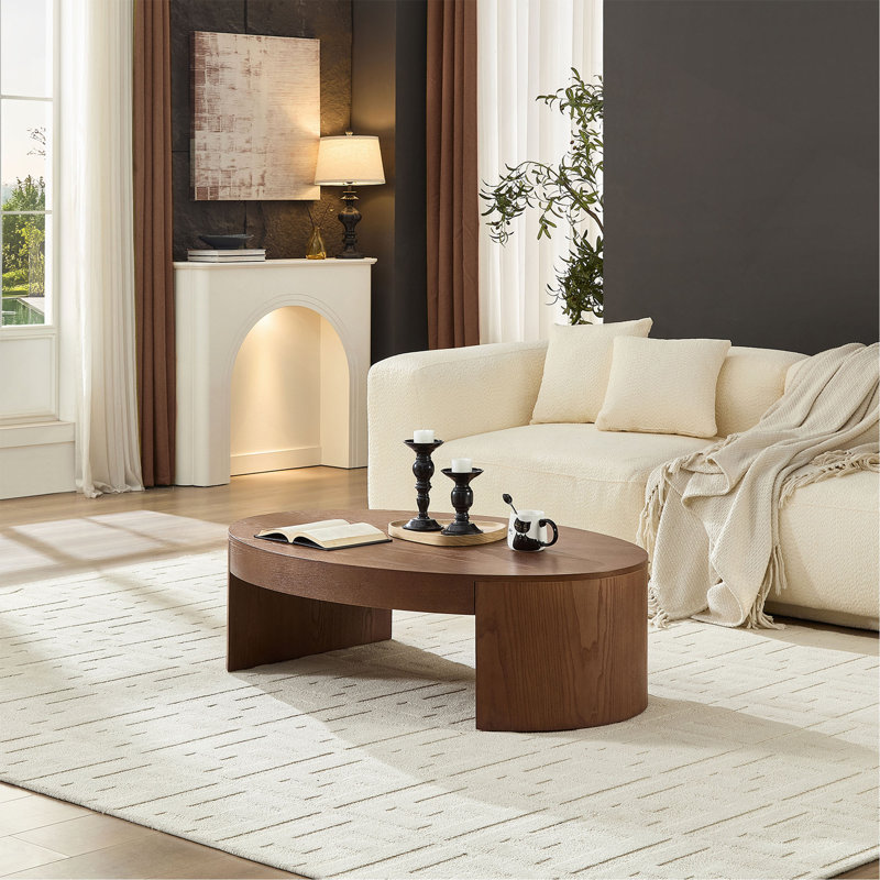 Table basse moderne ovale de luxe pour salon, Walnut
