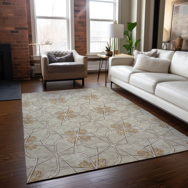 Ivory Geometric Flat Woven Synthetic 5' x 7' Rug