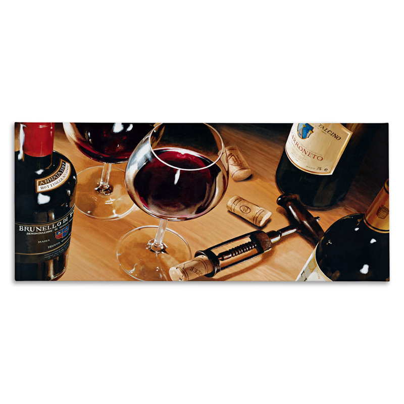 Art mural sur toile, verres à vin et nature morte, design par Stefano Ferreri, H 13 po x l 30 po