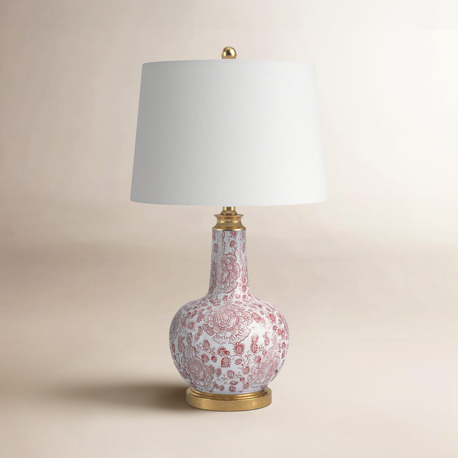 Craton Ceramic Table Lamp, White/Red/Gold