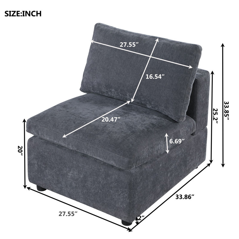 Canapé d'angle modulaire en L avec repose-pieds, canapé 7 places, canapé modulaire personnalisable, chenille, Gris chenille