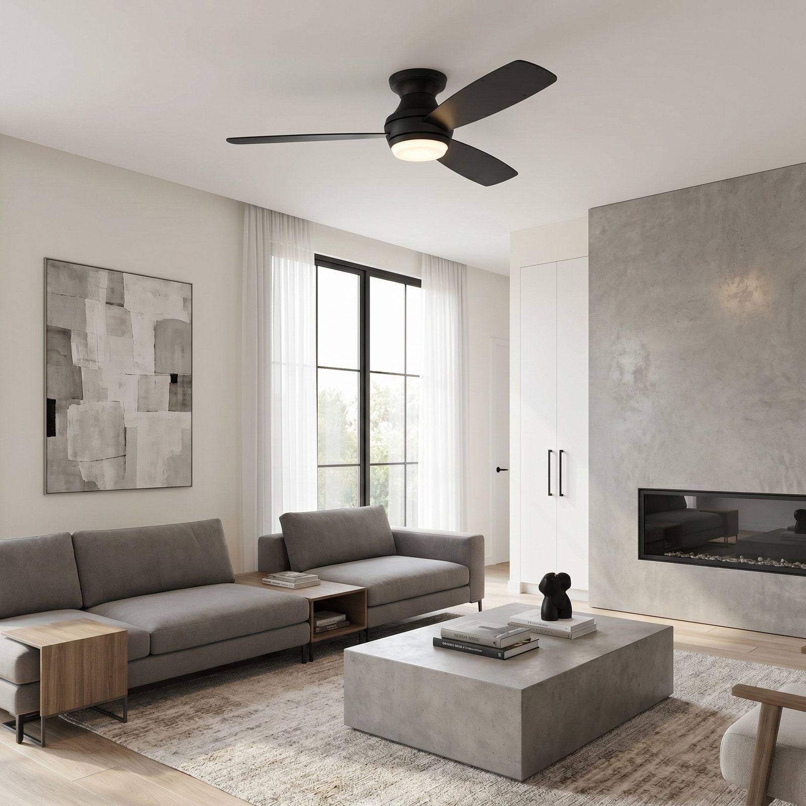 Rivers 3 Blade Ceiling Fan with LED Light Kit, 52", Midnight Black with Black/Walnut Blades