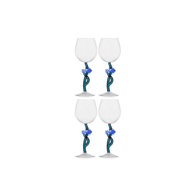 Marine Garden - Stemmed Glass Blue Fish 11.8 Oz