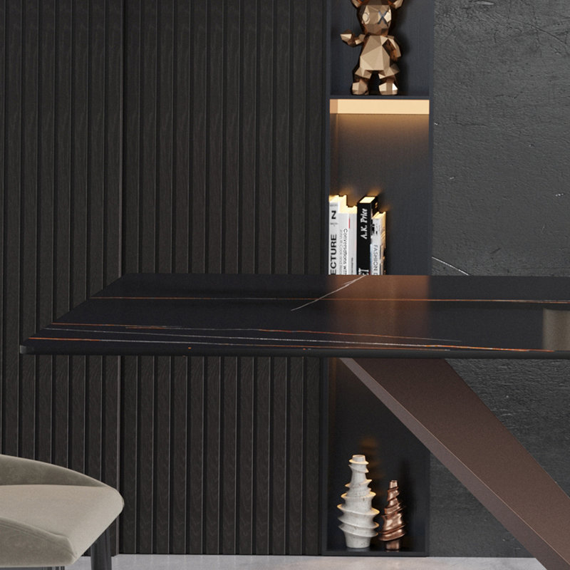 Table de salle à manger Sintered Stone, Noir, H 29,53 po x L 70,9 po x l 35,4 po, Rose antique