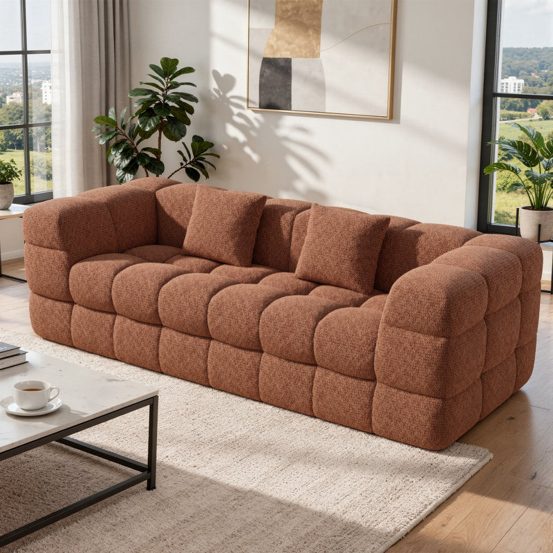 2 Seater Chenille Sofa, Orange