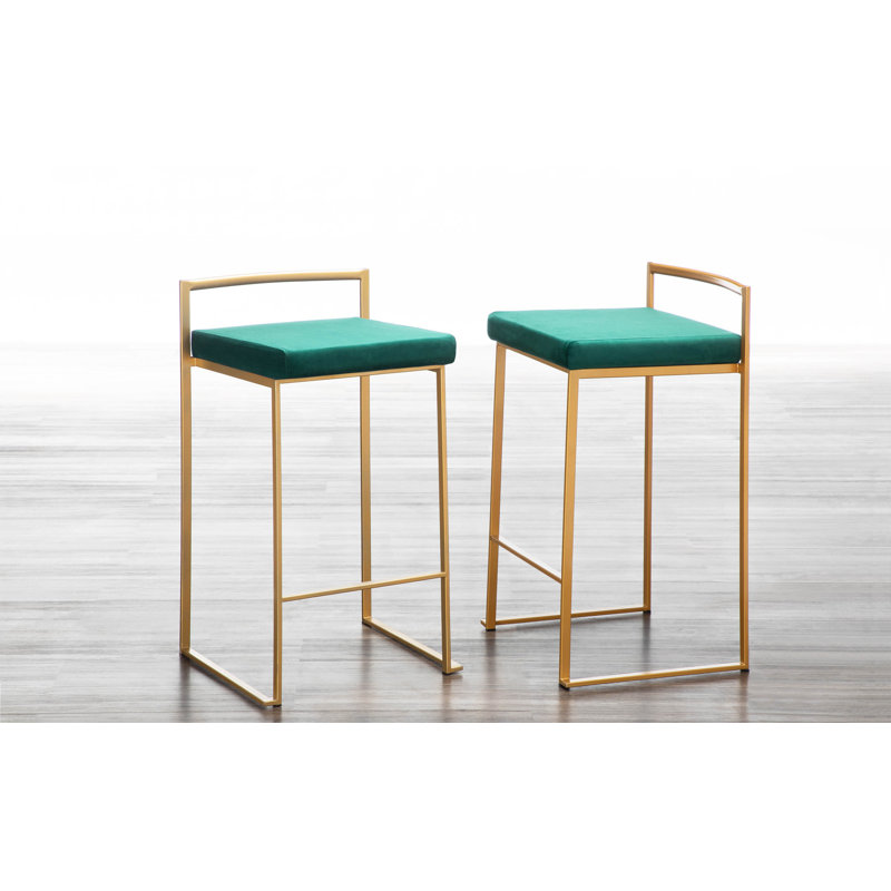 Tabouret de bar et de comptoir Derik, Or, Tabouret de comptoir (siège d'une hauteur de 27 p, Velours vert