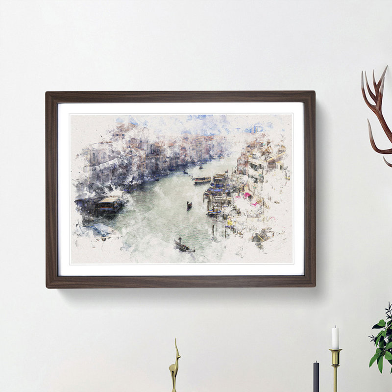 Grand Canal in Venice Italy - Picture Frame Painting Print, Walnut Framed, 62cm H x 87cm W x 2cm D