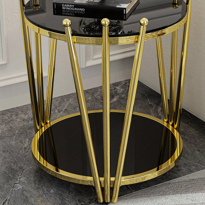 Table de bout avec pieds en acier inoxydable, table d'appoint pour le salon, Noir