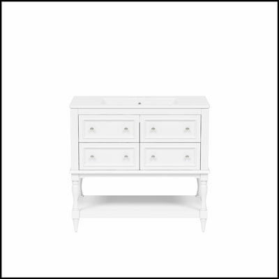 Armoire de meuble-lavabo 36 po avec lavabo encastré en céramique, 4 tiroirs et structure en bois massif pour salle de bain moderne