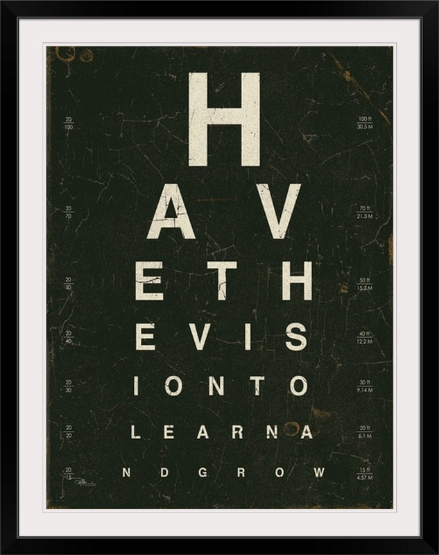 « eye chart iv », art textuel, Cadre noir, H 24 po x l 20 po x P 1 po