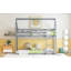 Lit simple superposé au sol en bois d'hévéa simple avec échelle, garde-corps, lit superposé en forme de maison, gris-516643790