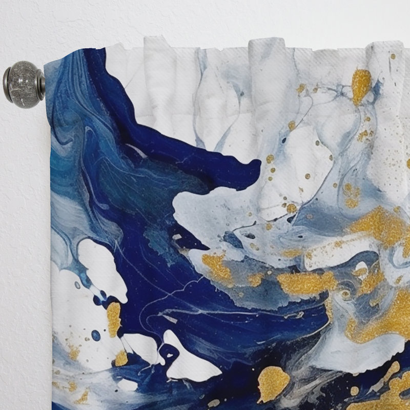 Bleu foncé et or à motif XXVI - Rideau à fractales - Velours obscurcissant - 1 panneau, 52" W x 90" L