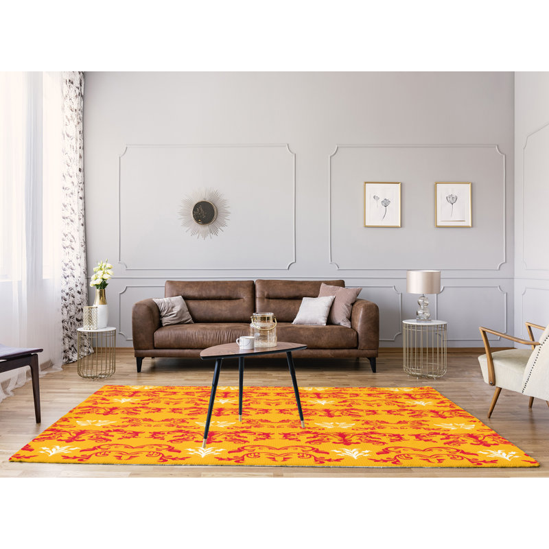 Tapis damassé jaune / rouge, Rectangle 9 pi x 12 pi