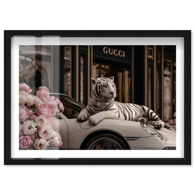 Tiger Surrounded with Luxury Shadowbox Print Fashion Wall Art by Notoriart, Black Frame, 54 x 36