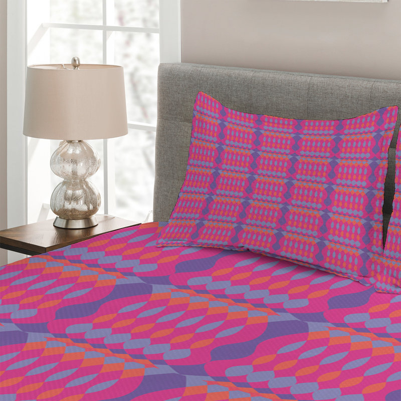 Diamond Eclectic Polyester Geometric Shapes Coverlet, King Bedspread + 2 Shams