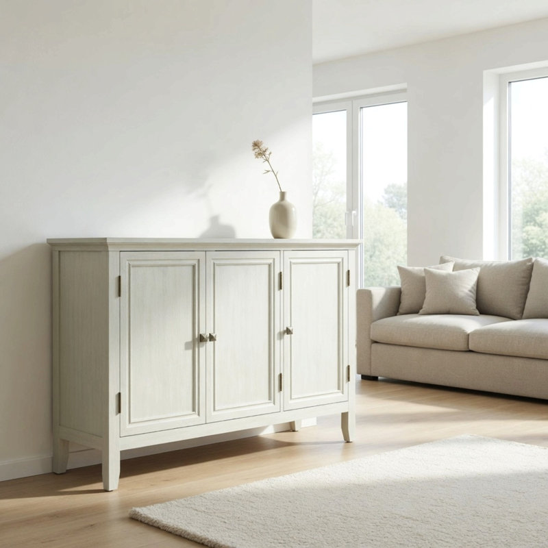 Buffet à 3 portes de 47,2 po de largeur, blanc grisâtre et bohémien