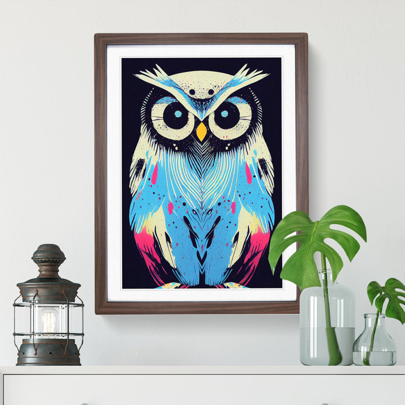 Paint Splashed Owl - Framed Print, 34cm H x 25cm W x 2cm D, Walnut