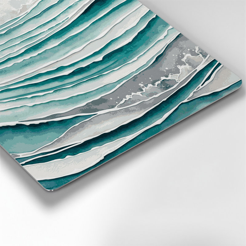 Art mural horizontal horizontal rayé gris clair en métal vert clair, H 12 po x l 12 po