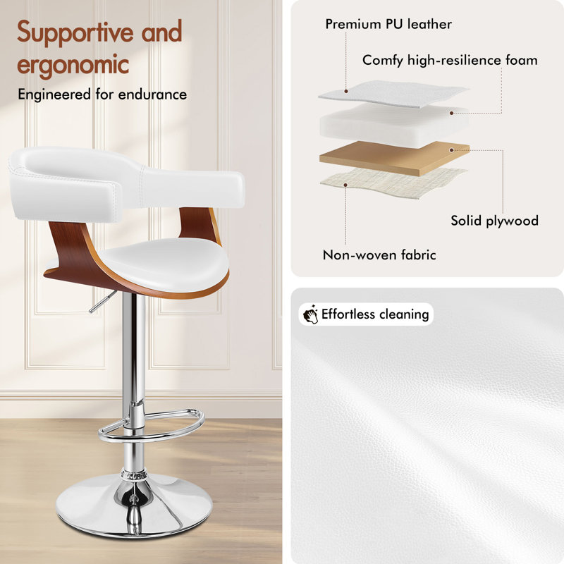 Upholstered Adjustable Height Counter Stool with Solid Wood Frame