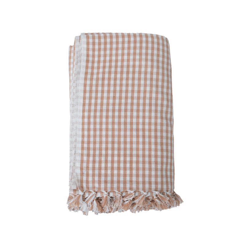 Tan Gingham Tablecloth, 72 x 120