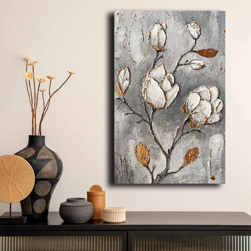 Reproduction d'art moderne avec fleur blanche texturée moderne