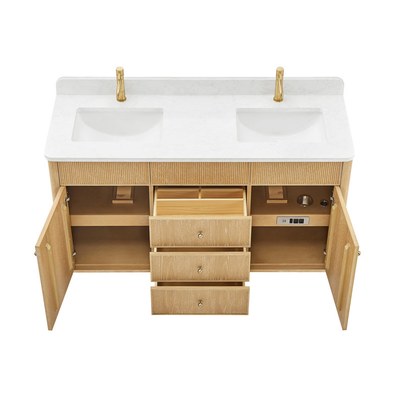 Meuble-lavabo à double cuve 60 po Sefton, Gris cendré délavé