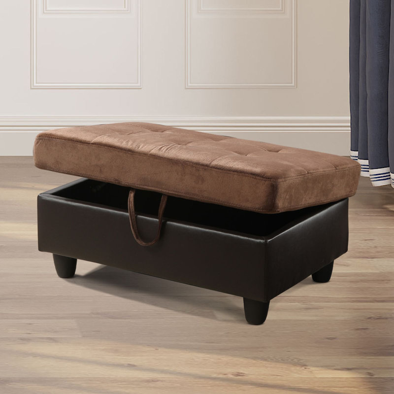 Davinah Upholstered Ottoman, Light Brown Microfiber/Microsuede
