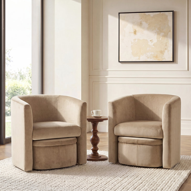 Fauteuil d'appoint rembourré avec repose-pieds Kyah, Velours kaki