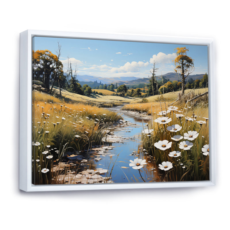 «Meadow Whispers», impression pastorale sur toile, H 16 po x l 32 po, Cadre flottant blanc