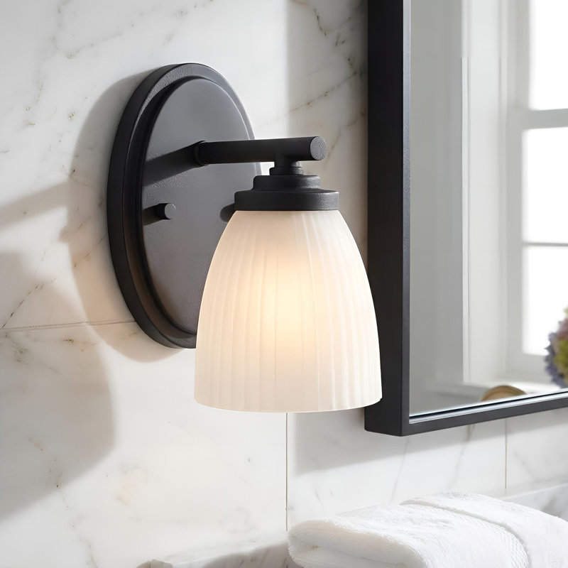 1-Light Modern Ribbed Frosted Glass Wall Sconce, Black