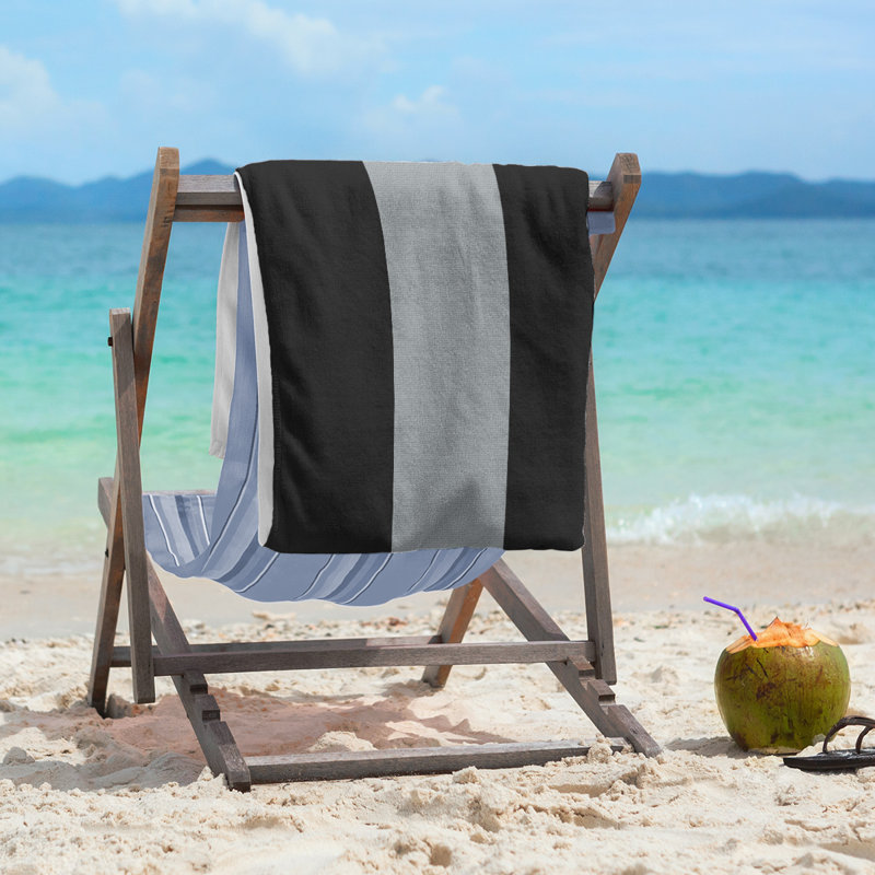 Lightweight Beach Towel, Black/Gray/Black, Microfiber