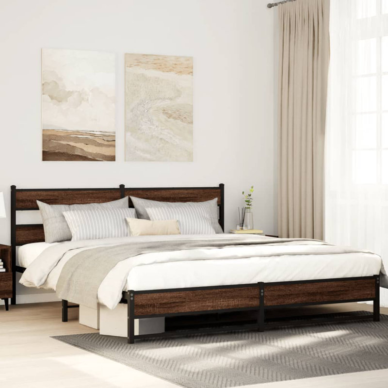 Albarracin Metal Bed, Brown Oak, 91.5cm H x 207cm W x 206cm D