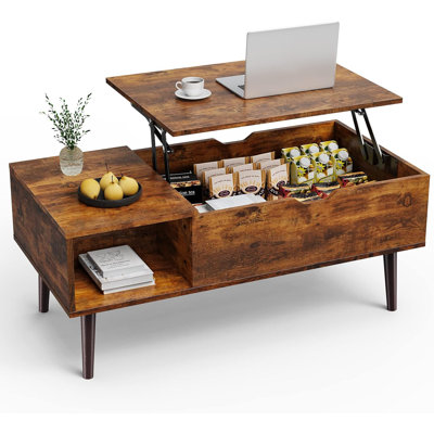 Lift Top Coffee Tables For Living Room, Small Rising Wooden Dining Center Tables With Storage Shelf And Hidden Compartment -  George Oliver, 372D7AA698DA48458C57DCEBE0180988
