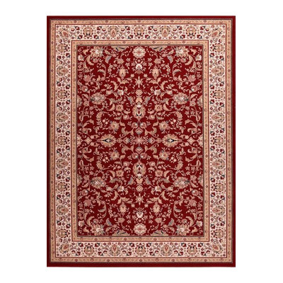 Northern Collection Beige Border Detailed Burgundy Ethnic Patterned Woven Base Decorative Rug