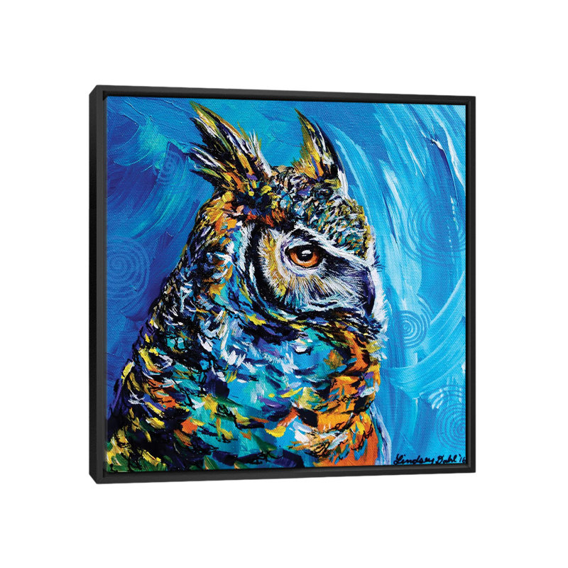 «Eagle Owl», reproduction sur toile, H 18 po x l 18 po x P 1,5 po, Toile avec cadre flottant noir, Pas de tapis