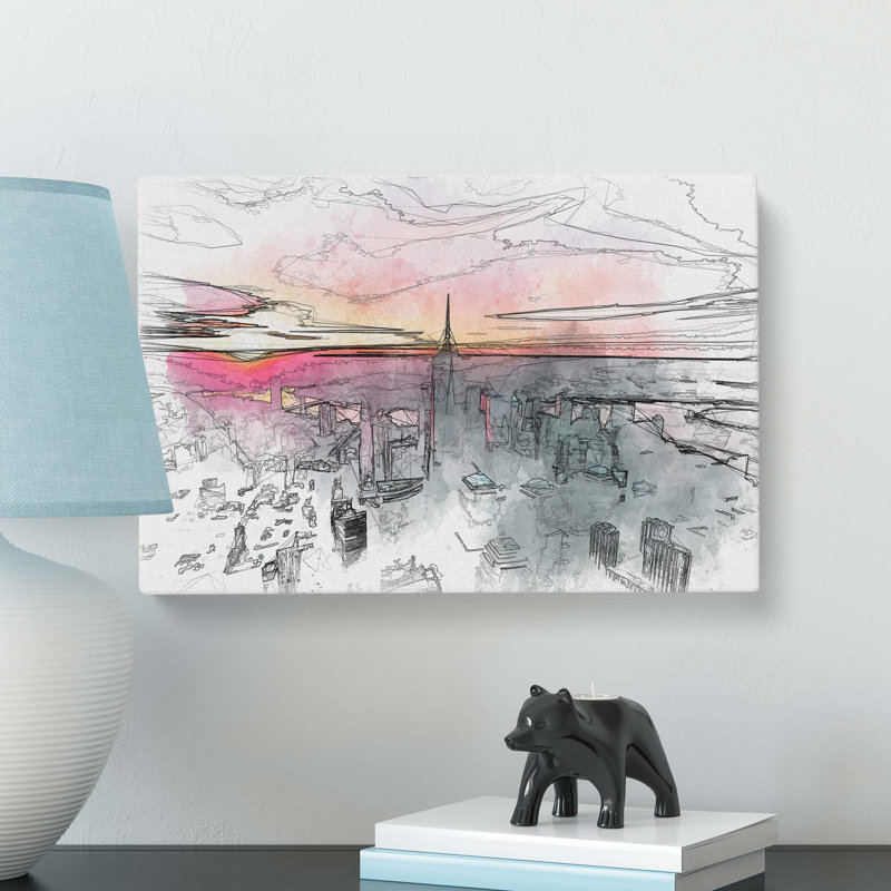 Sunset Over New York City In Abstract - Wrapped Canvas, 60cm H x 91cm W x 3cm D