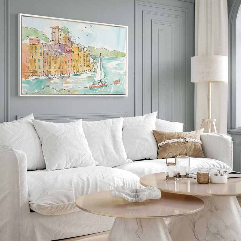 «Sails on the Waterfront», reproduction sur toile, Opaque White Floater Frame, 12.75" H x 18.75" W