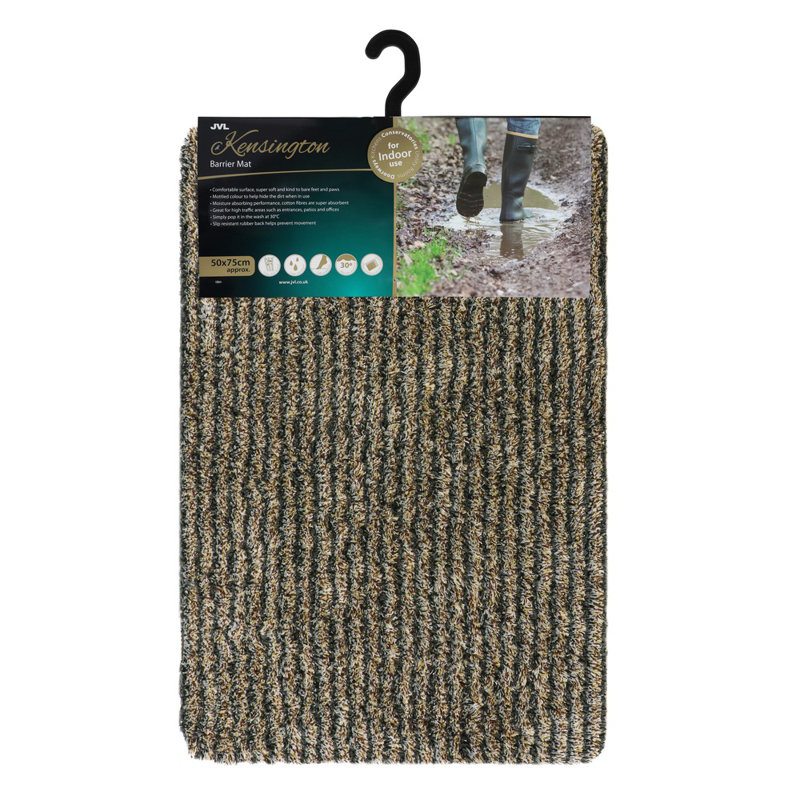Kensington Non-Slip Striped Indoor Doormat, 1.2cm H x 50cm W x 75cm D