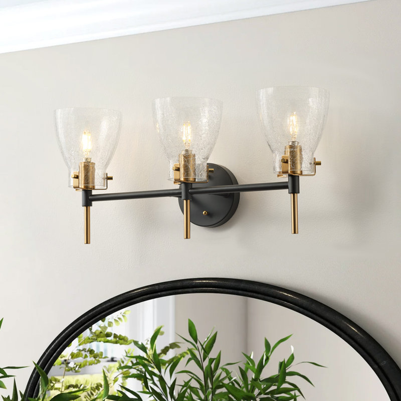 Lampe murale en fer forgé à 3 lumières à intensité variable en verre noir mat