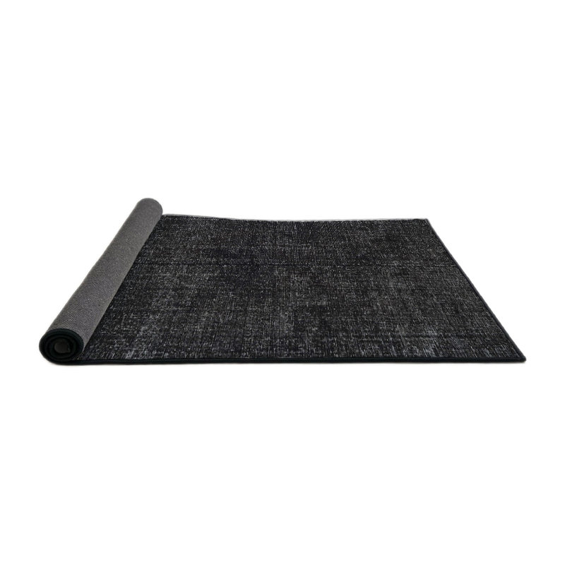 Tapis traditionnel gris foncé et noir, Rond 4 pi