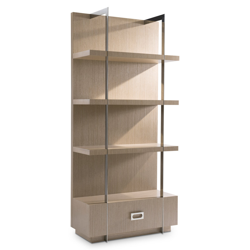 Sahara Brown Oak and Stainless Steel Etagere Bookcase