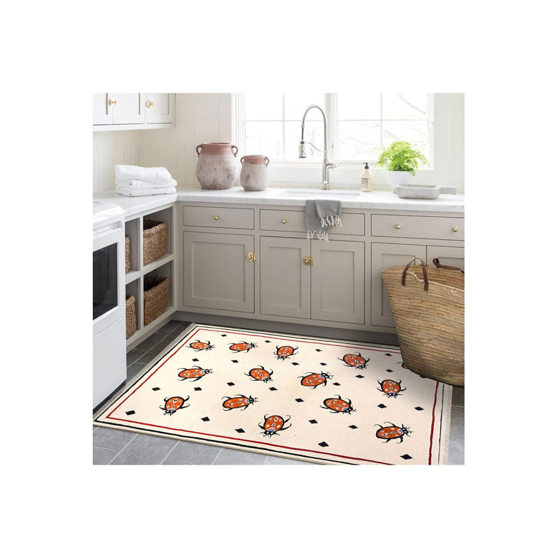 Tapis beige lavable à motif d'insectes, Sous-tapis rectangulaire 5 pi 1 po x 7 pi 7 po inc