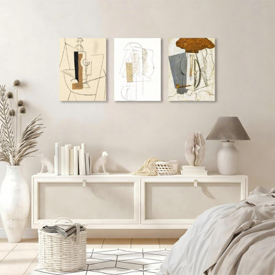 Framed Boho Mid Century Modern Wall Art 3-in-1 Pack, 16W x 12L, for Bedroom Living Room Bathroom