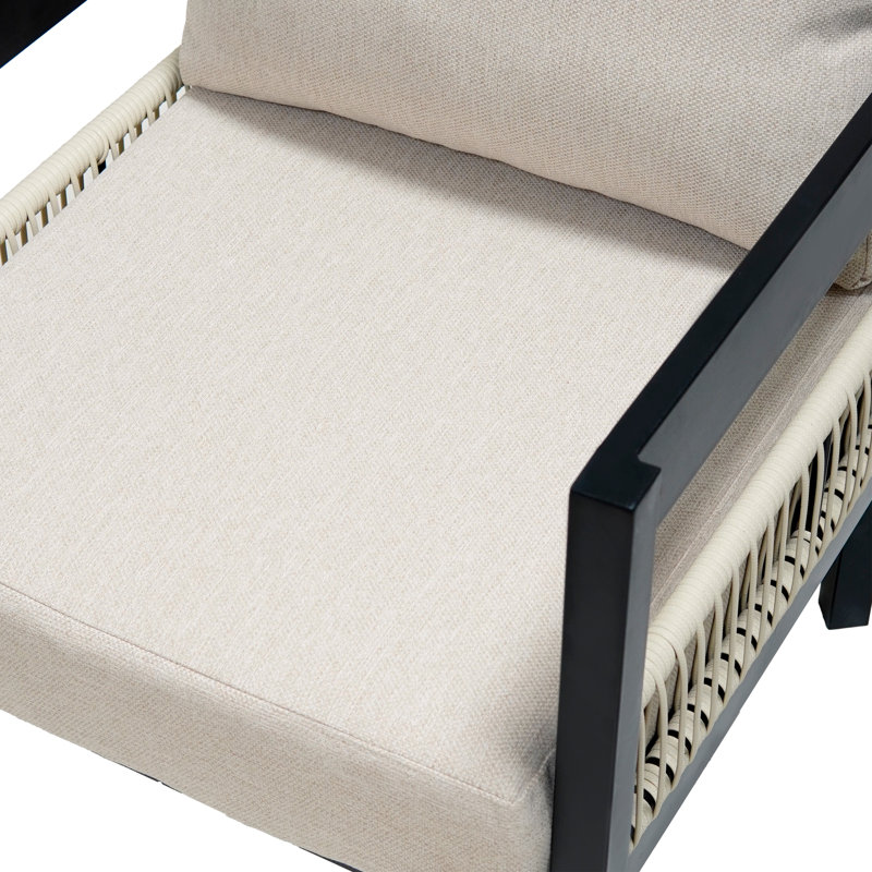 Multi-Person Outdoor Iron Sofa Set With A Table, Rattan Decoration, Waterproof, Rust-Proof, Beige