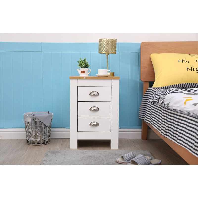 Johanne 40cm W Particle Board / Chipboard Bedside Table, White/Oak