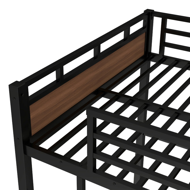 Full XL Over Full XL Metal Bunk Bed/Metal Loft Bed,Separable Bunk Beds,With Raised Security Fence,Walnut Color