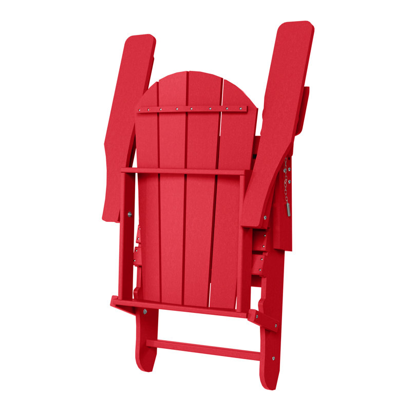 Outdoor Folding Adjustable Adirondack Chair With Hideaway Ottoman & Round Side Table, Red