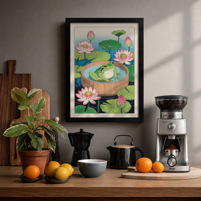 Frog in Lily Pond Botanical - Framed Print